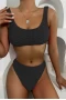 Black Textured Rectangle Short Tank Bikini Top& High Cut Bottom
